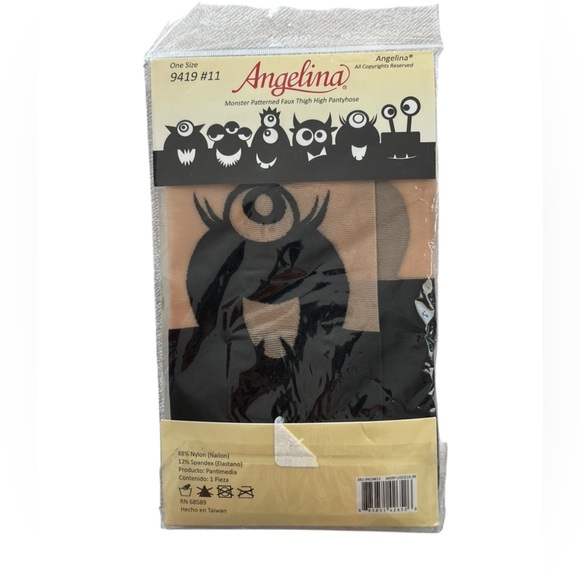 Angelina Monster patterned faux thigh high pantyhose Tights black 9419 #11 - Picture 4 of 5